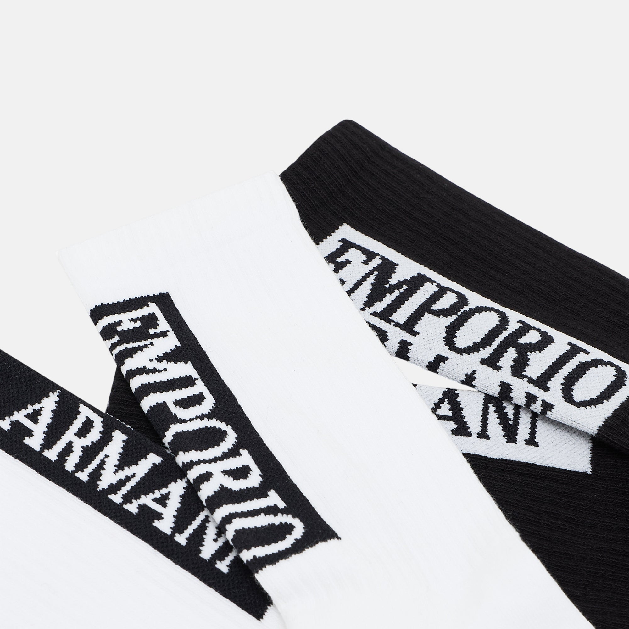 Emporio Armani Mens 2 Pack Large Logo Ribbed Socks Black White – SPR688-One size | Studio DOS by Designer Outlet Sales