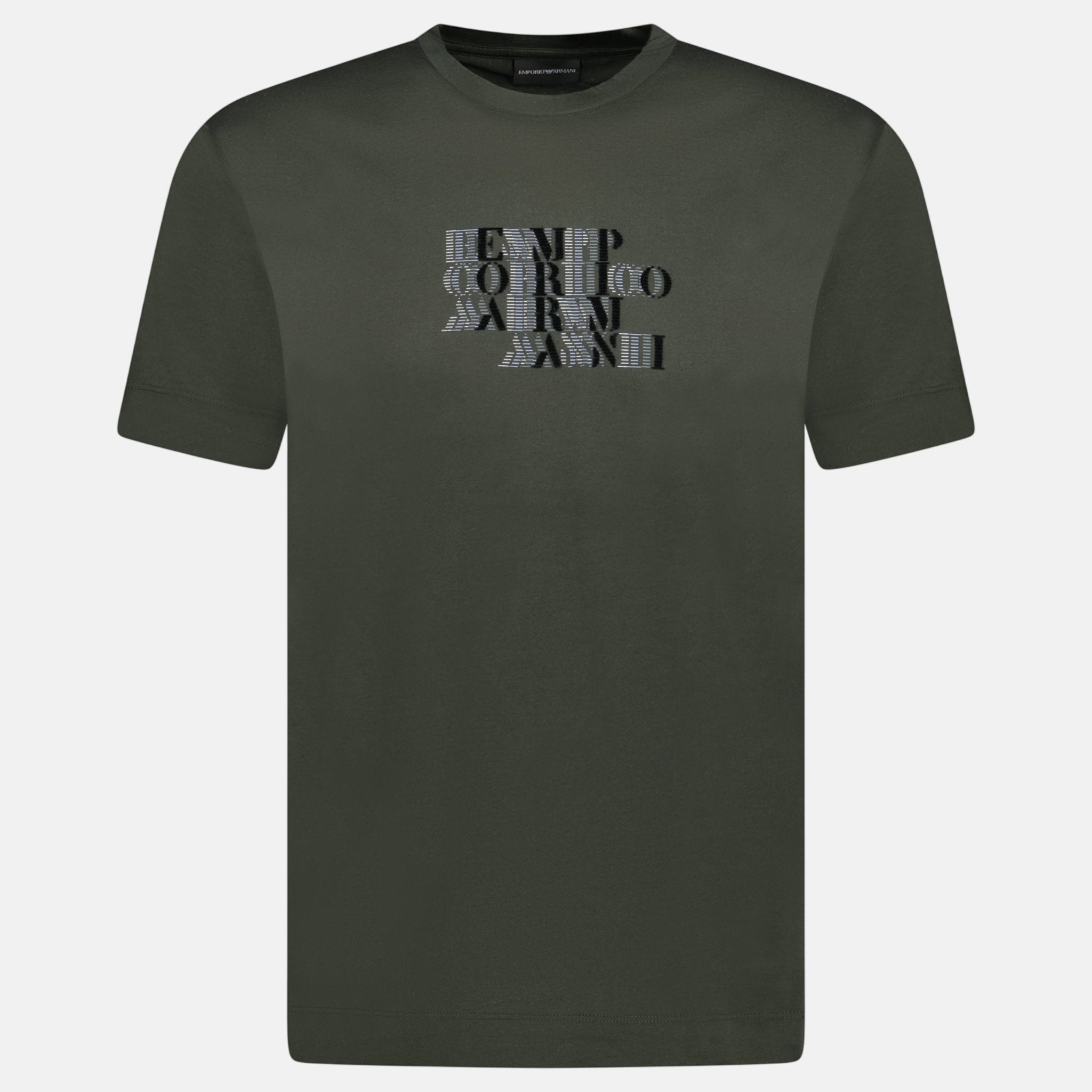 Emporio Armani Velvet Writing Logo Mercerised T-Shirt Khaki Green – B11 | Studio DOS by Designer Outlet Sales