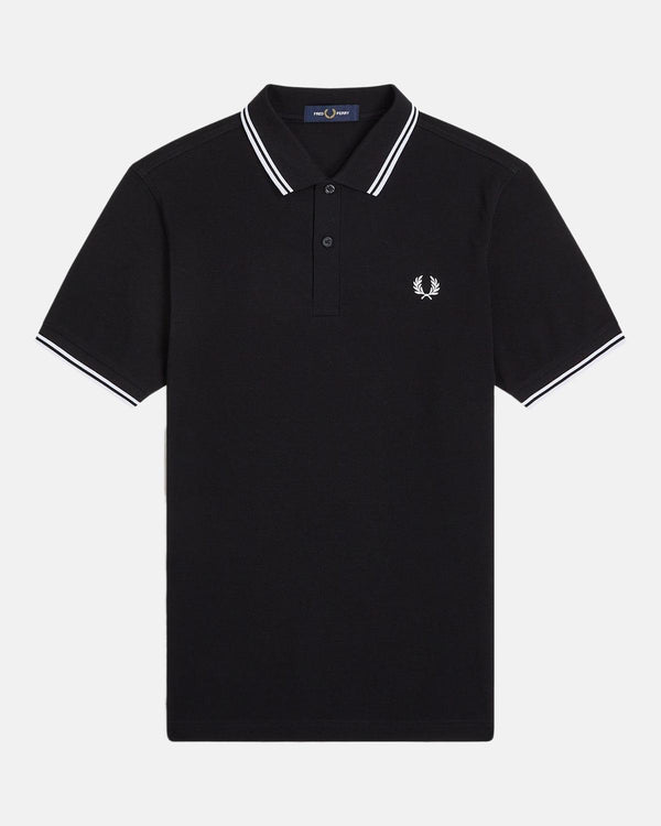 FRED PERRY MENS M3600 TWIN TIPPED POLO SHIRT BLACK WHITE-Designer Outlet Sales