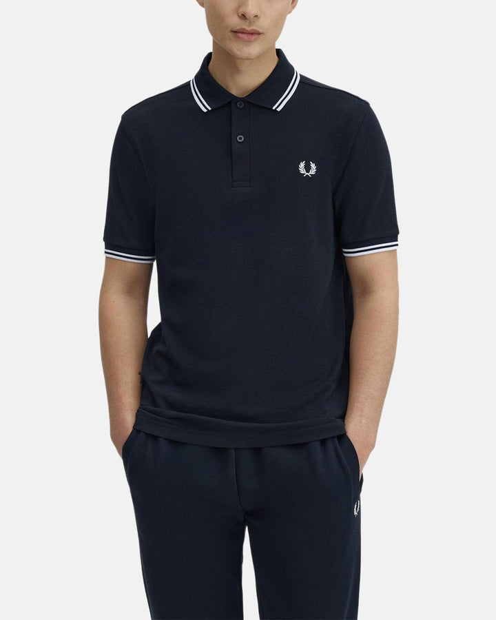 FRED PERRY MENS M3600 TWIN TIPPED POLO SHIRT NAVY WHITE-Designer Outlet Sales