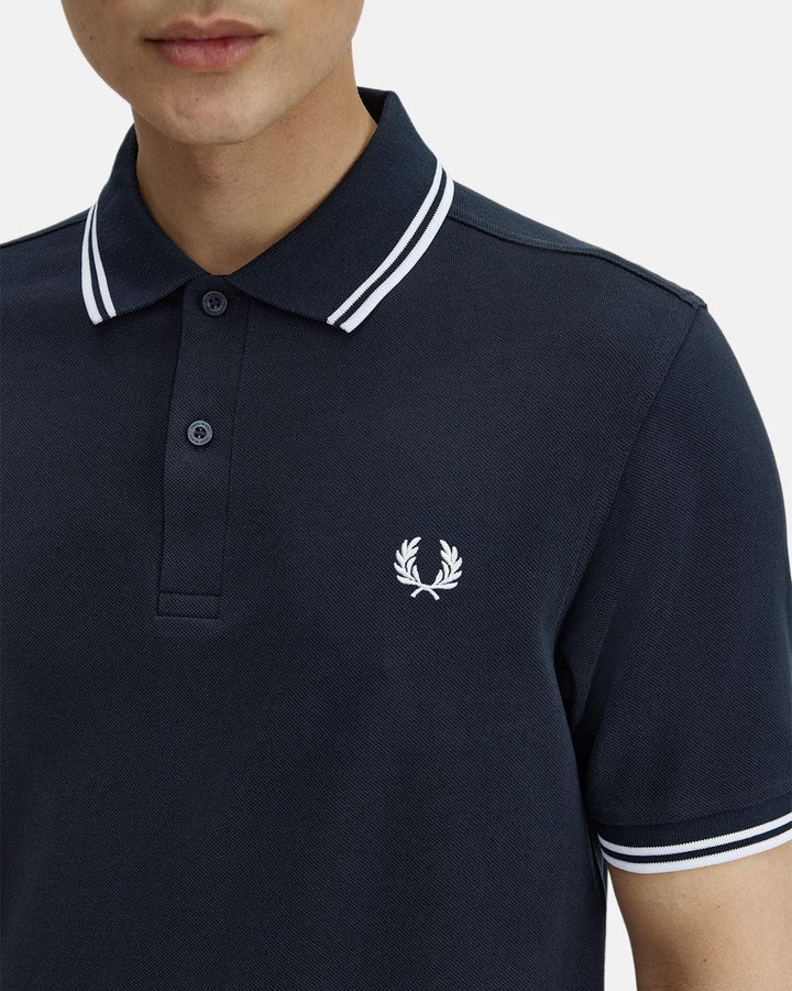 FRED PERRY MENS M3600 TWIN TIPPED POLO SHIRT NAVY WHITE-Designer Outlet Sales