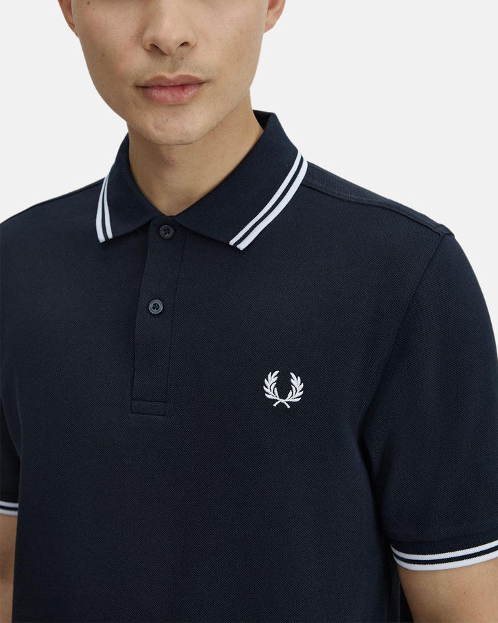 FRED PERRY MENS M3600 TWIN TIPPED POLO SHIRT NAVY WHITE-Designer Outlet Sales