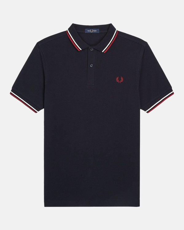 FRED PERRY MENS M3600 TWIN TIPPED POLO SHIRT NAVY WHITE RED-Designer Outlet Sales