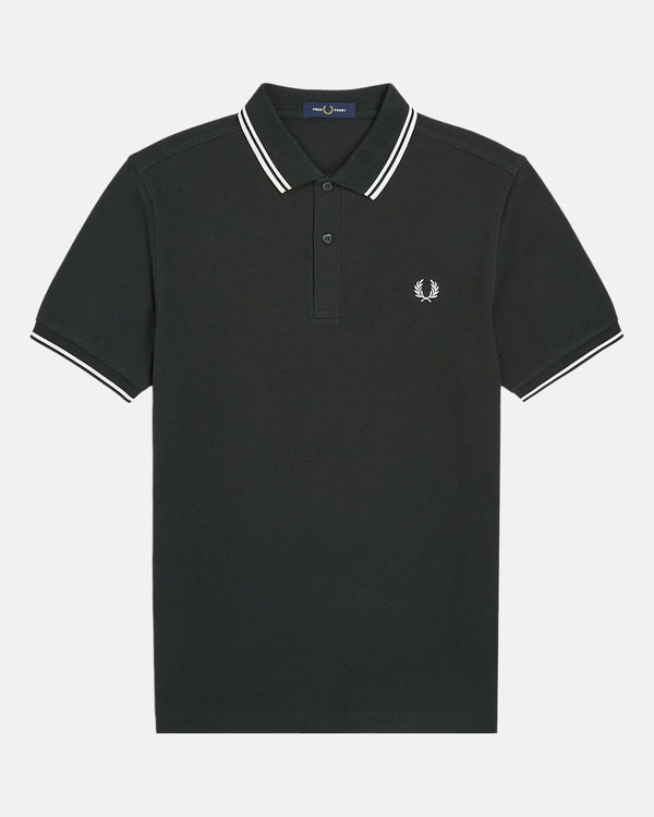 FRED PERRY MENS M3600 TWIN TIPPED POLO SHIRT NIGHT GREEN WHITE-Designer Outlet Sales