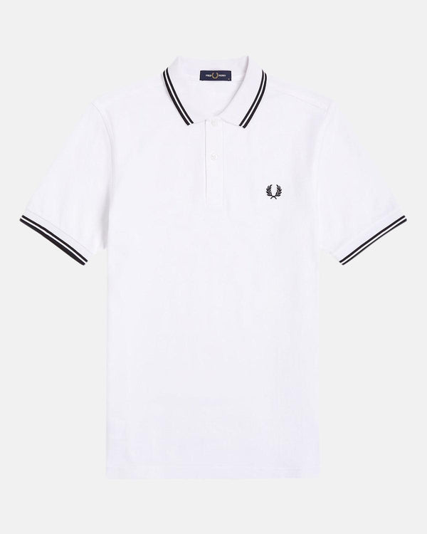 FRED PERRY MENS M3600 TWIN TIPPED POLO SHIRT WHITE BLACK-Designer Outlet Sales