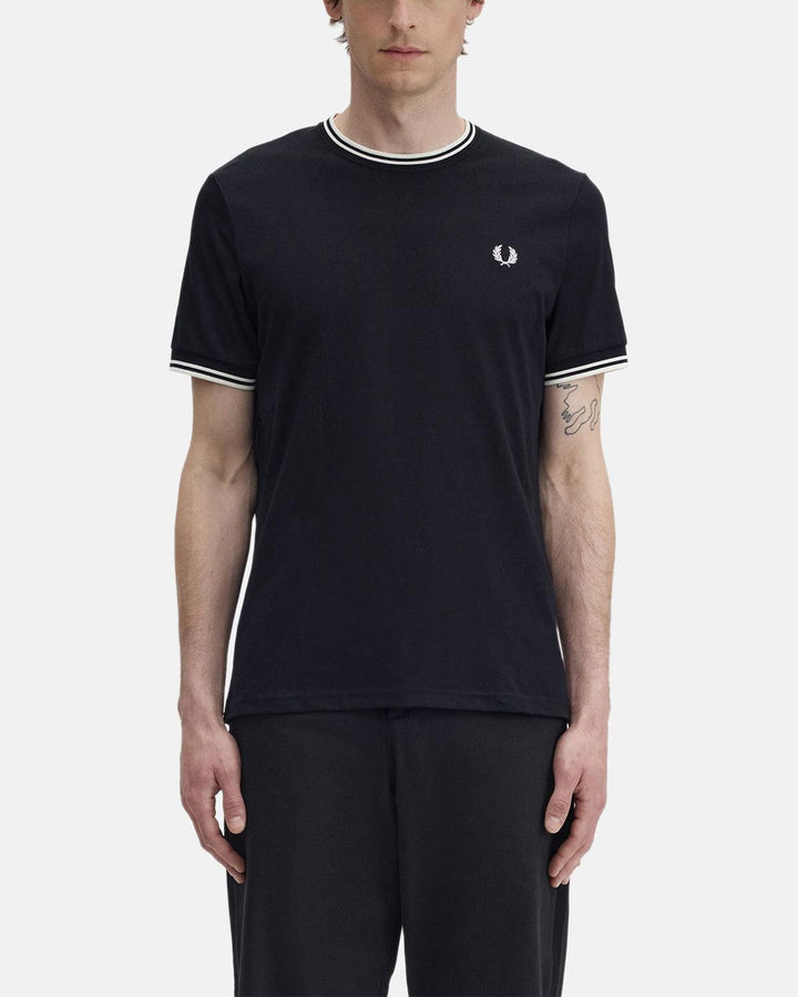 FRED PERRY MENS TWIN TIPPED T-SHIRT BLACK-Designer Outlet Sales