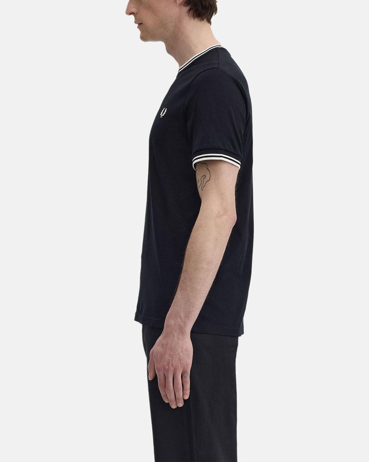 FRED PERRY MENS TWIN TIPPED T-SHIRT BLACK-Designer Outlet Sales