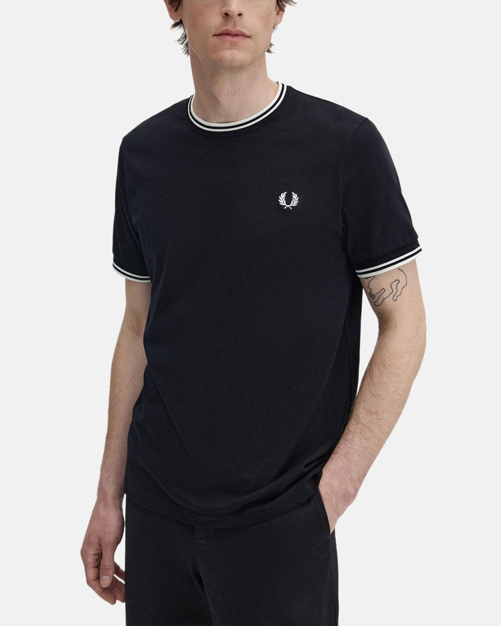 FRED PERRY MENS TWIN TIPPED T-SHIRT BLACK-Designer Outlet Sales
