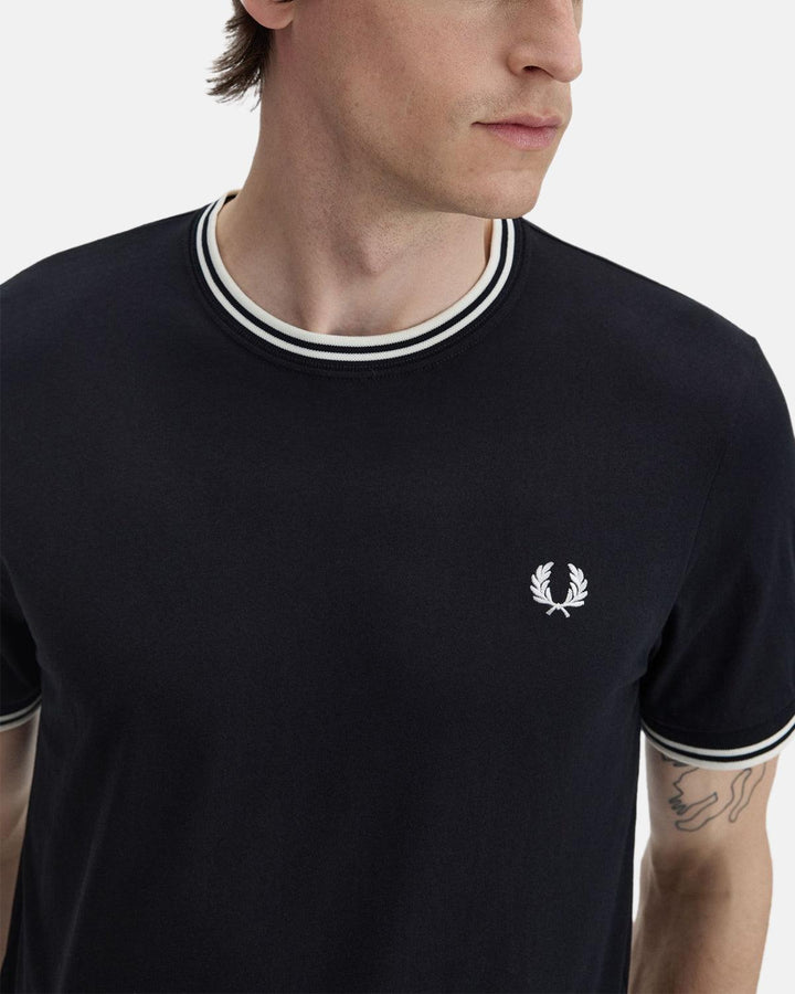 FRED PERRY MENS TWIN TIPPED T-SHIRT BLACK-Designer Outlet Sales