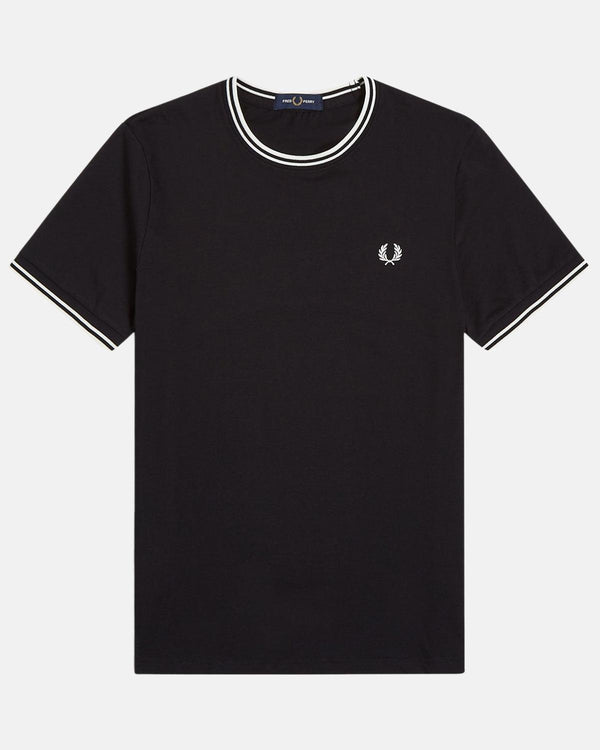FRED PERRY MENS TWIN TIPPED T-SHIRT BLACK-Designer Outlet Sales