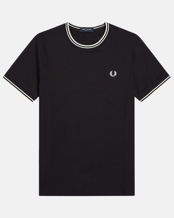 FRED PERRY MENS TWIN TIPPED T-SHIRT BLACK-Designer Outlet Sales