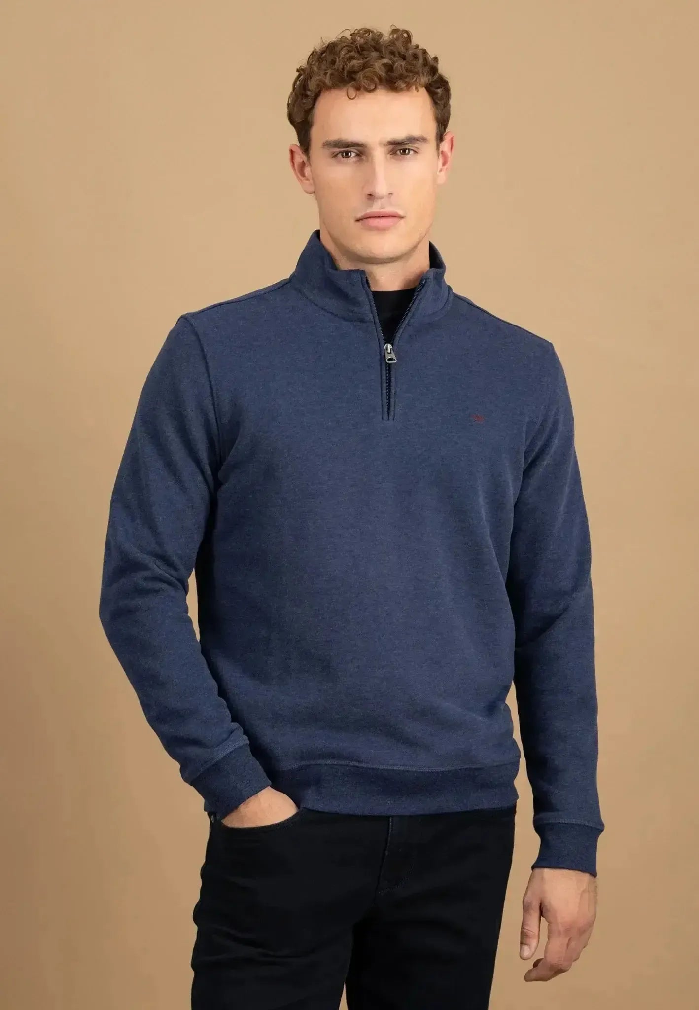 Fynch - Hatton Mens 1/4 Zip Stand Collar Cotton Sweat Midnight – 15141351-627-S | Studio DOS by Designer Outlet Sales