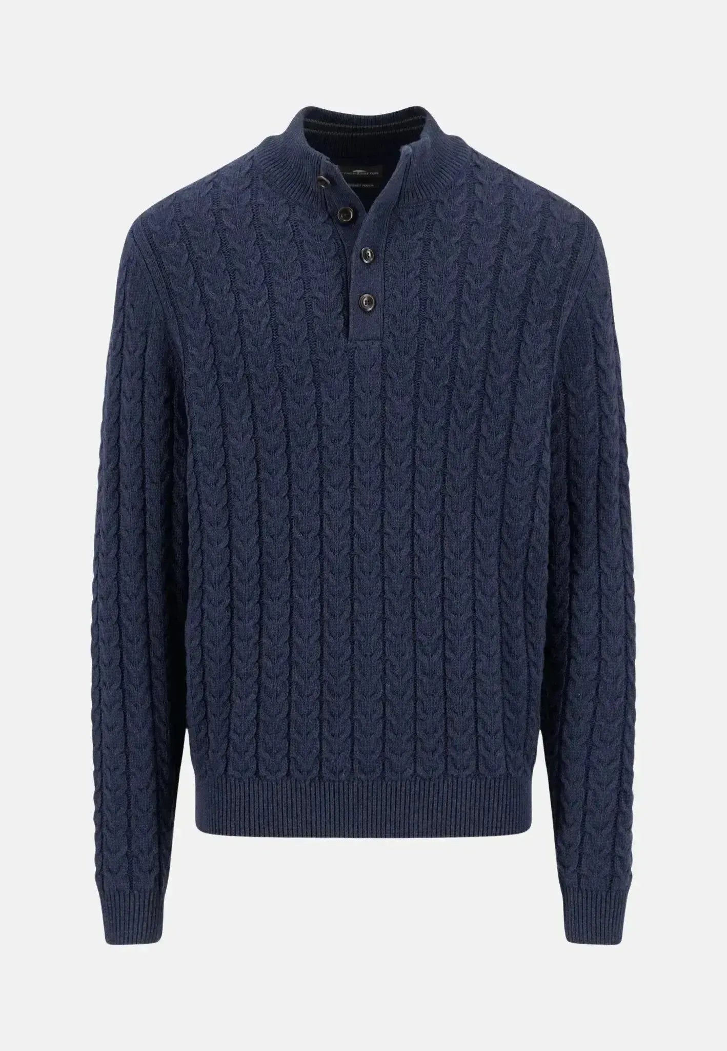 Fynch - Hatton Mens Cotton - Wool Button Neck Cable Knit Sweater Navy – 1511601-690-S | Studio DOS by Designer Outlet Sales