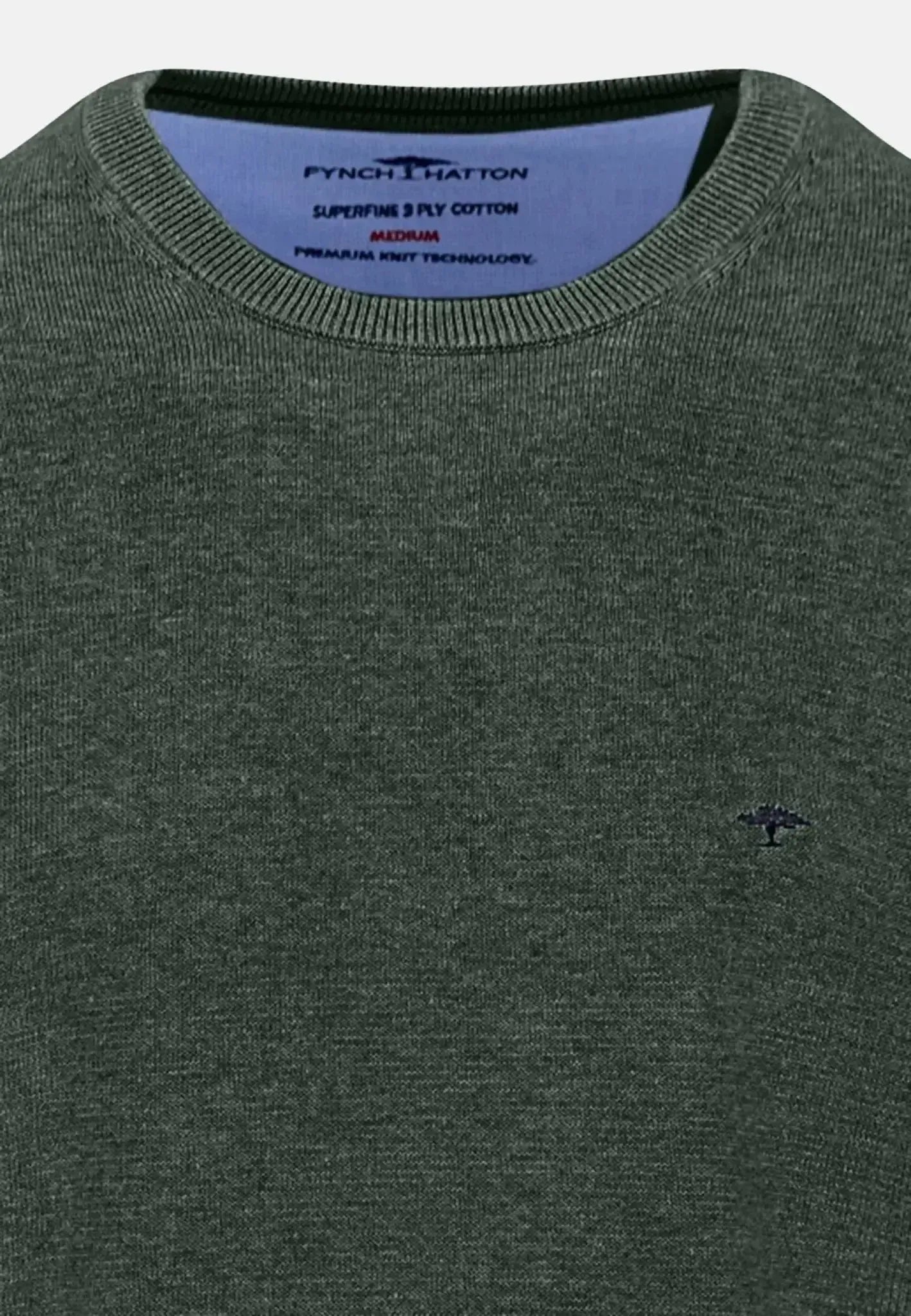 Fynch - Hatton Mens Fine Knit Cotton Crewneck Dark Ivy – 1514210-737-S | Studio DOS by Designer Outlet Sales