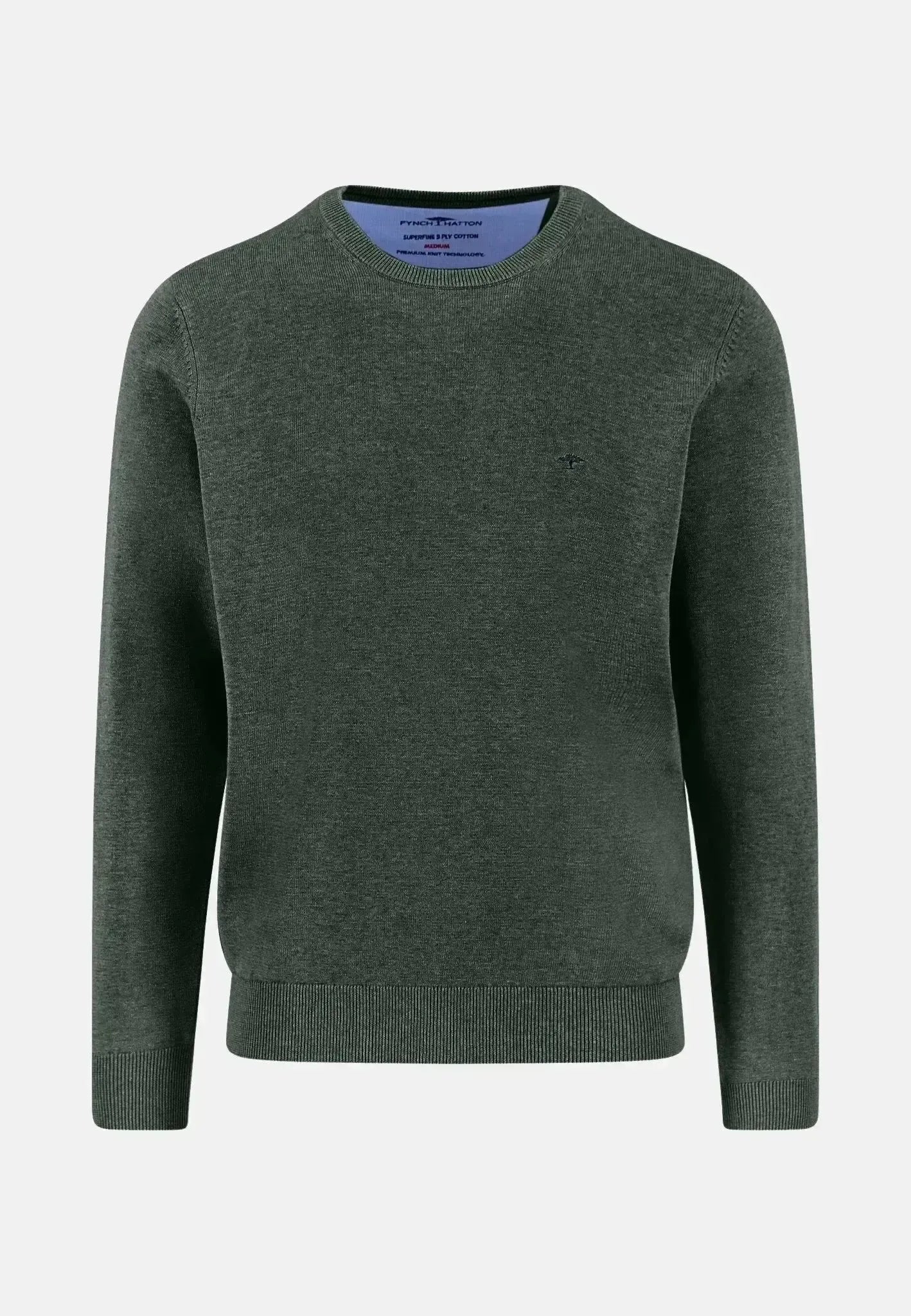 Fynch - Hatton Mens Fine Knit Cotton Crewneck Dark Ivy – 1514210-737-S | Studio DOS by Designer Outlet Sales