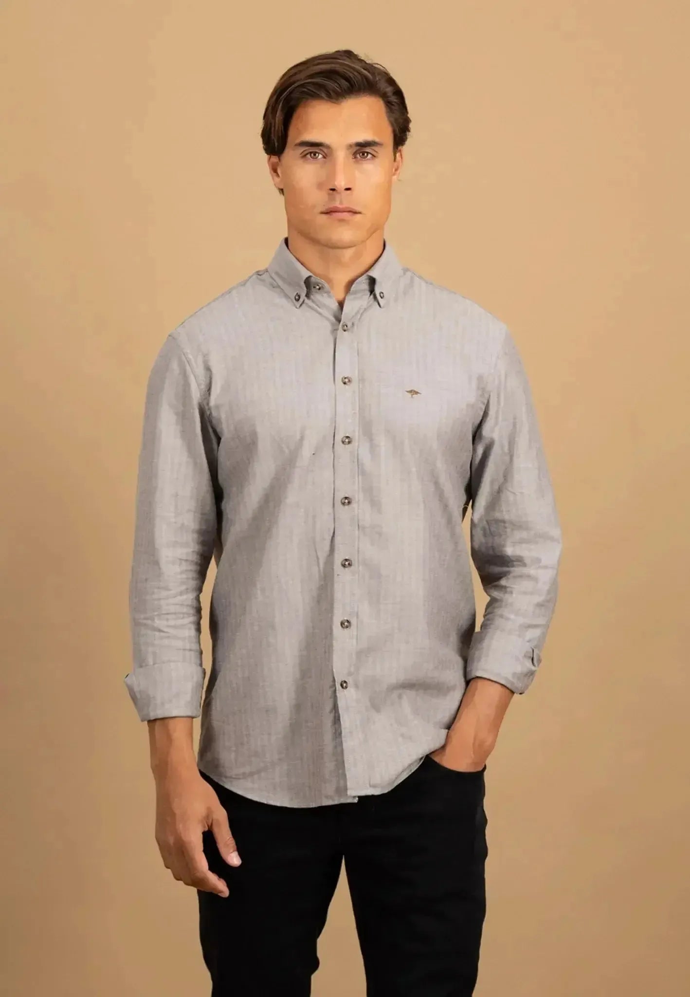 Fynch - Hatton Mens Herringbone Flannel Button Down Shirt Dark Chocolate – 15108290-861-M | Studio DOS by Designer Outlet Sales