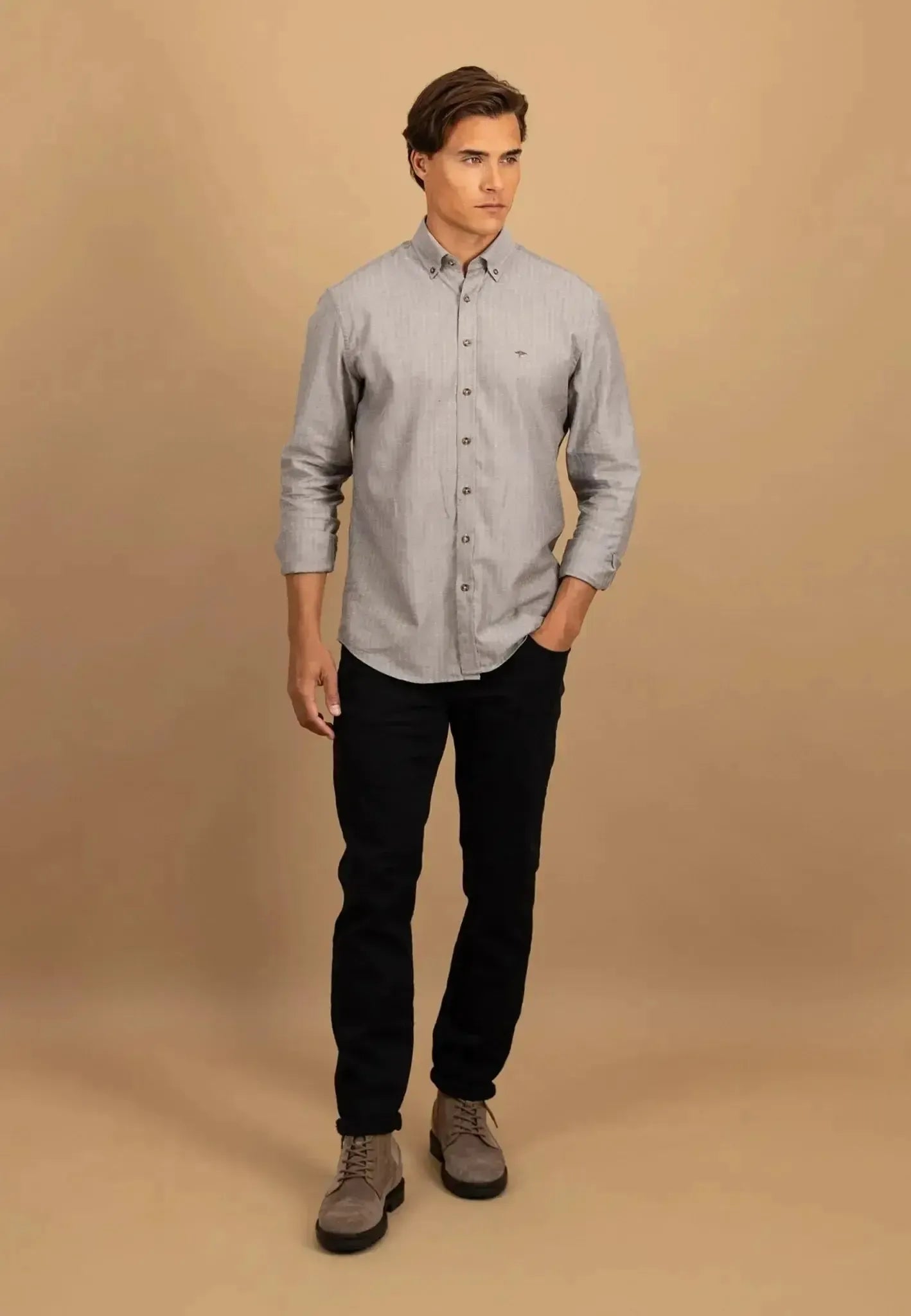 Fynch - Hatton Mens Herringbone Flannel Button Down Shirt Dark Chocolate – 15108290-861-M | Studio DOS by Designer Outlet Sales