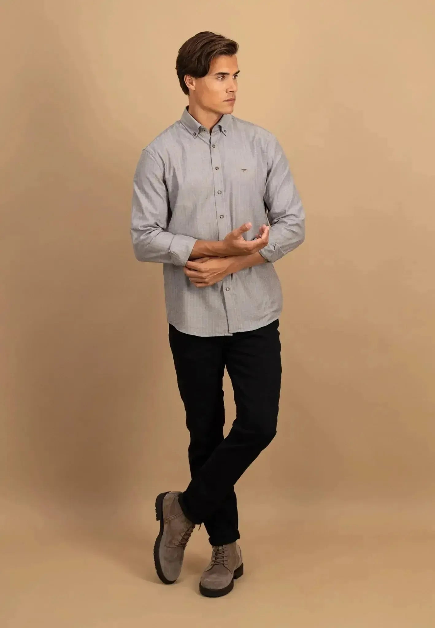 Fynch - Hatton Mens Herringbone Flannel Button Down Shirt Dark Chocolate – 15108290-861-M | Studio DOS by Designer Outlet Sales