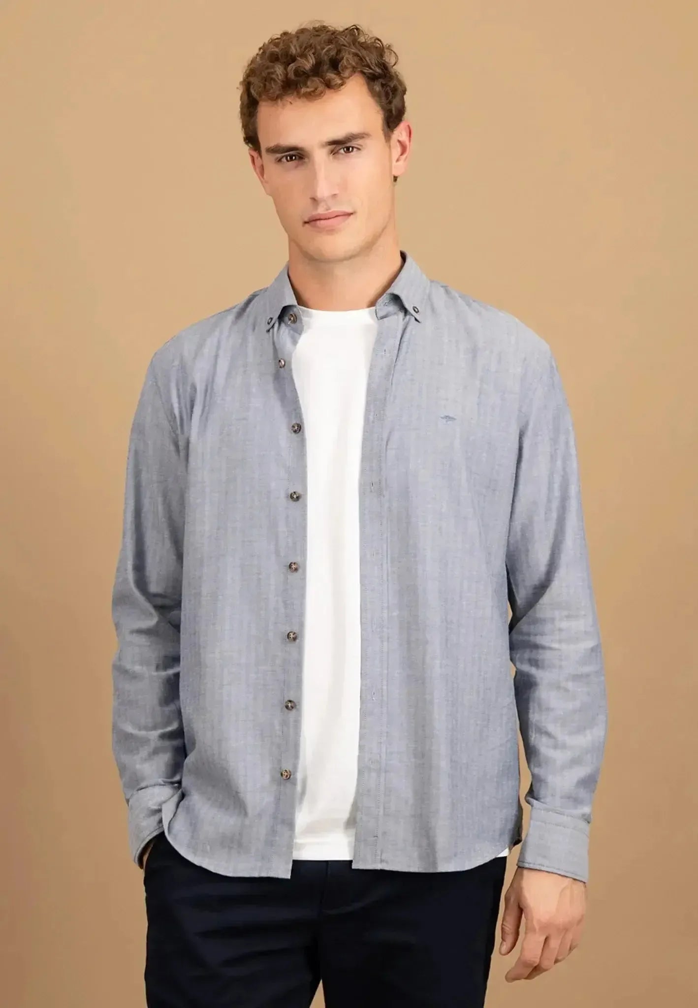 Fynch - Hatton Mens Herringbone Flannel Button Down Shirt Navy – 15108290-685-S | Studio DOS by Designer Outlet Sales