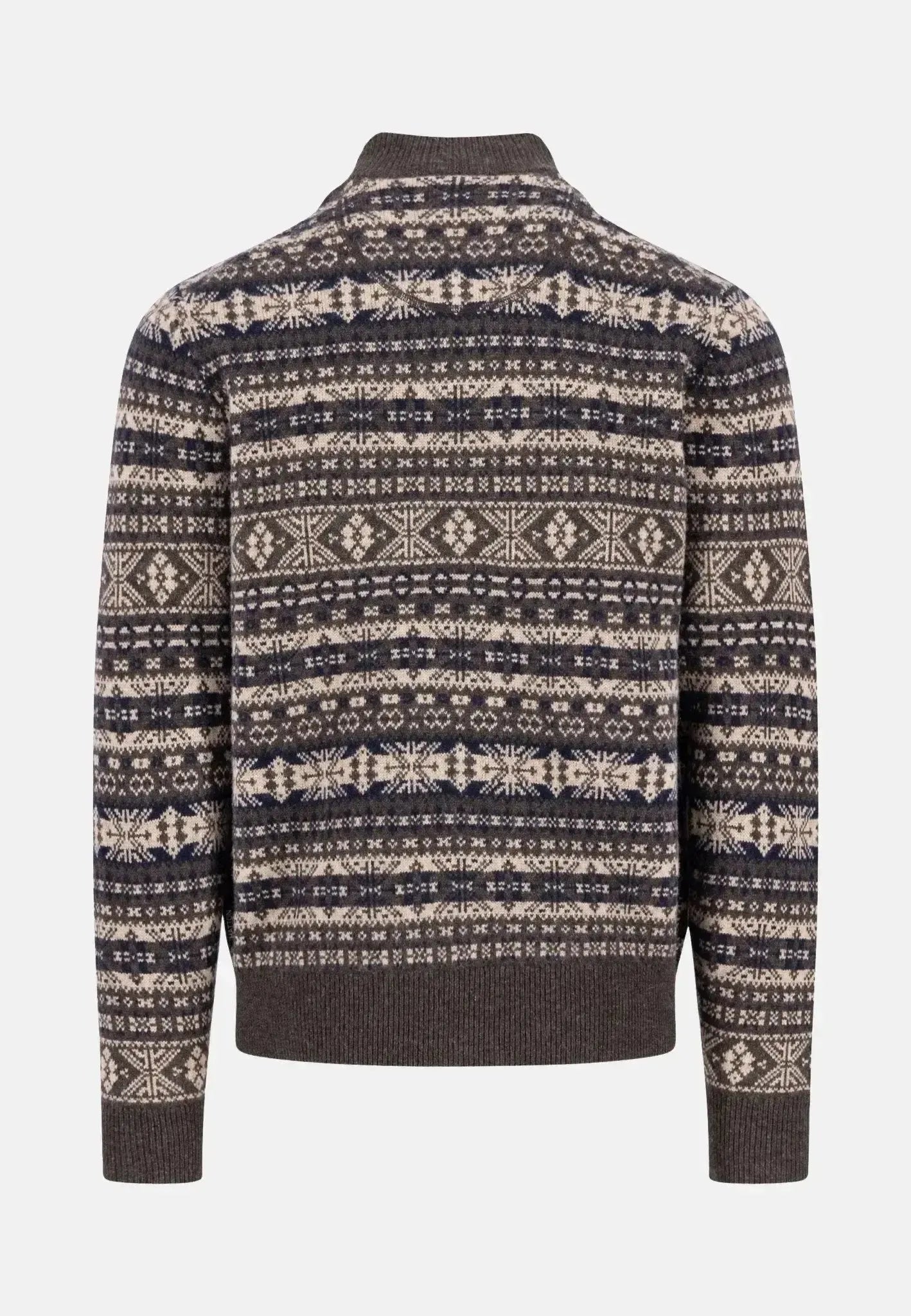 Fynch - Hatton Mens Lambswool Jacquard 1/4 Zip Knit Dark Chocolate – 1510365-861-S | Studio DOS by Designer Outlet Sales