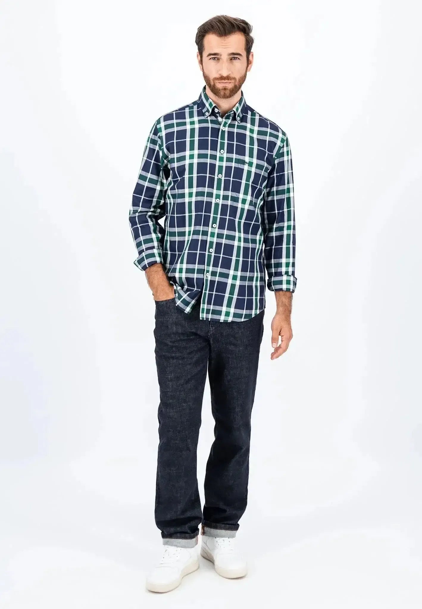 Fynch - Hatton Mens Large Check Shirt Navy – 14088000-685-S | Studio DOS by Designer Outlet Sales