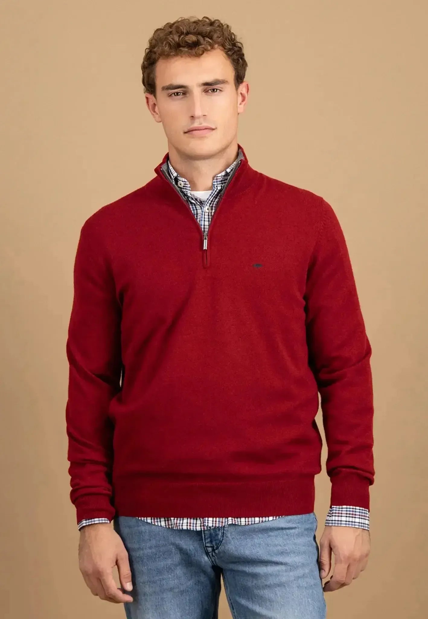 Fynch - Hatton Mens Merino Wool Cashmere 1/4 Zip Knit Garnet Red – 1514802-367-S | Studio DOS by Designer Outlet Sales