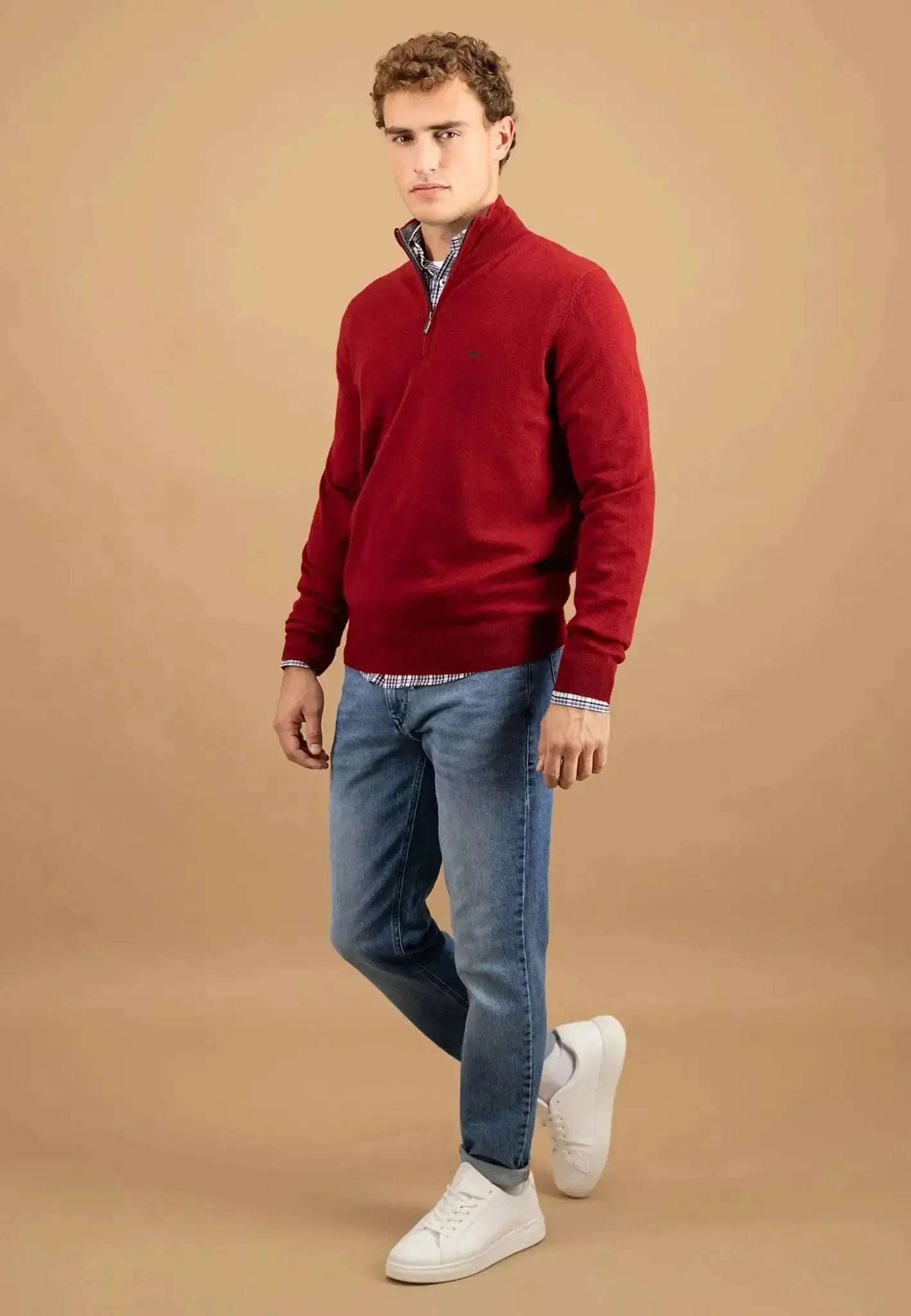 Fynch - Hatton Mens Merino Wool Cashmere 1/4 Zip Knit Garnet Red – 1514802-367-S | Studio DOS by Designer Outlet Sales