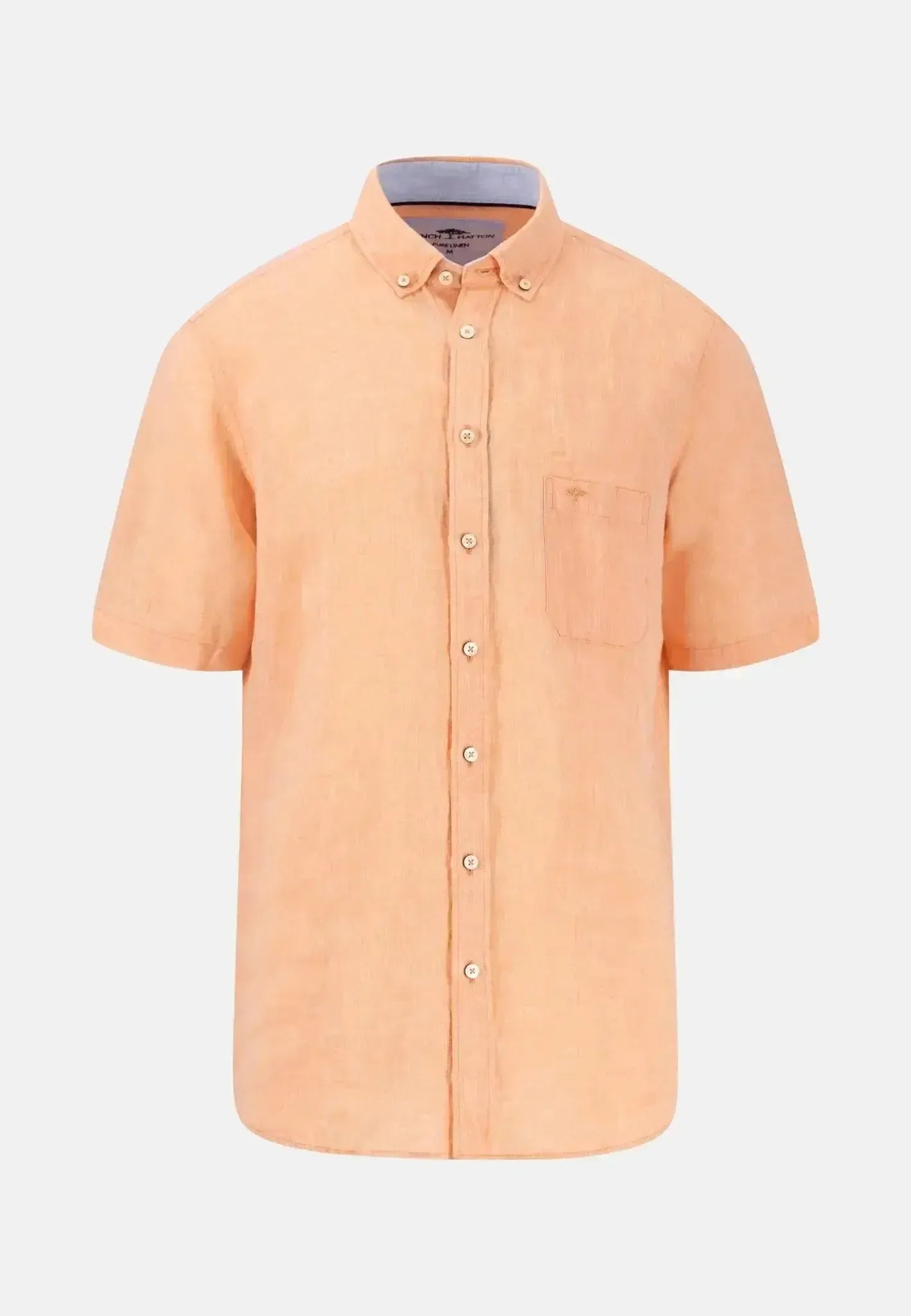 Fynch - Hatton Mens Premium Linen Button Down Short Sleeved Shirt Sunny Orange – 15046001-208-S | Studio DOS by Designer Outlet Sales