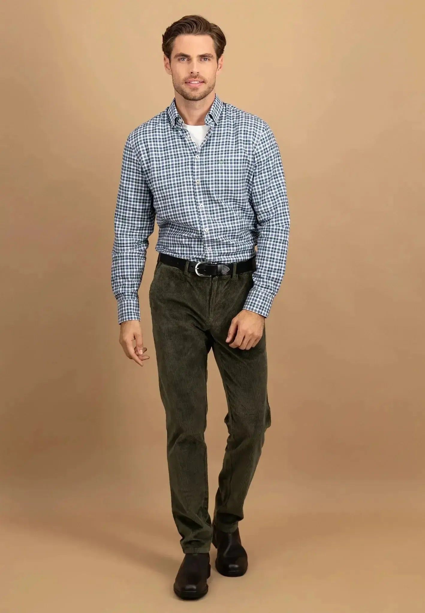 Fynch - Hatton Mens Washed Oxford Check Button Down Shirt Fern – 15088690-734-S | Studio DOS by Designer Outlet Sales