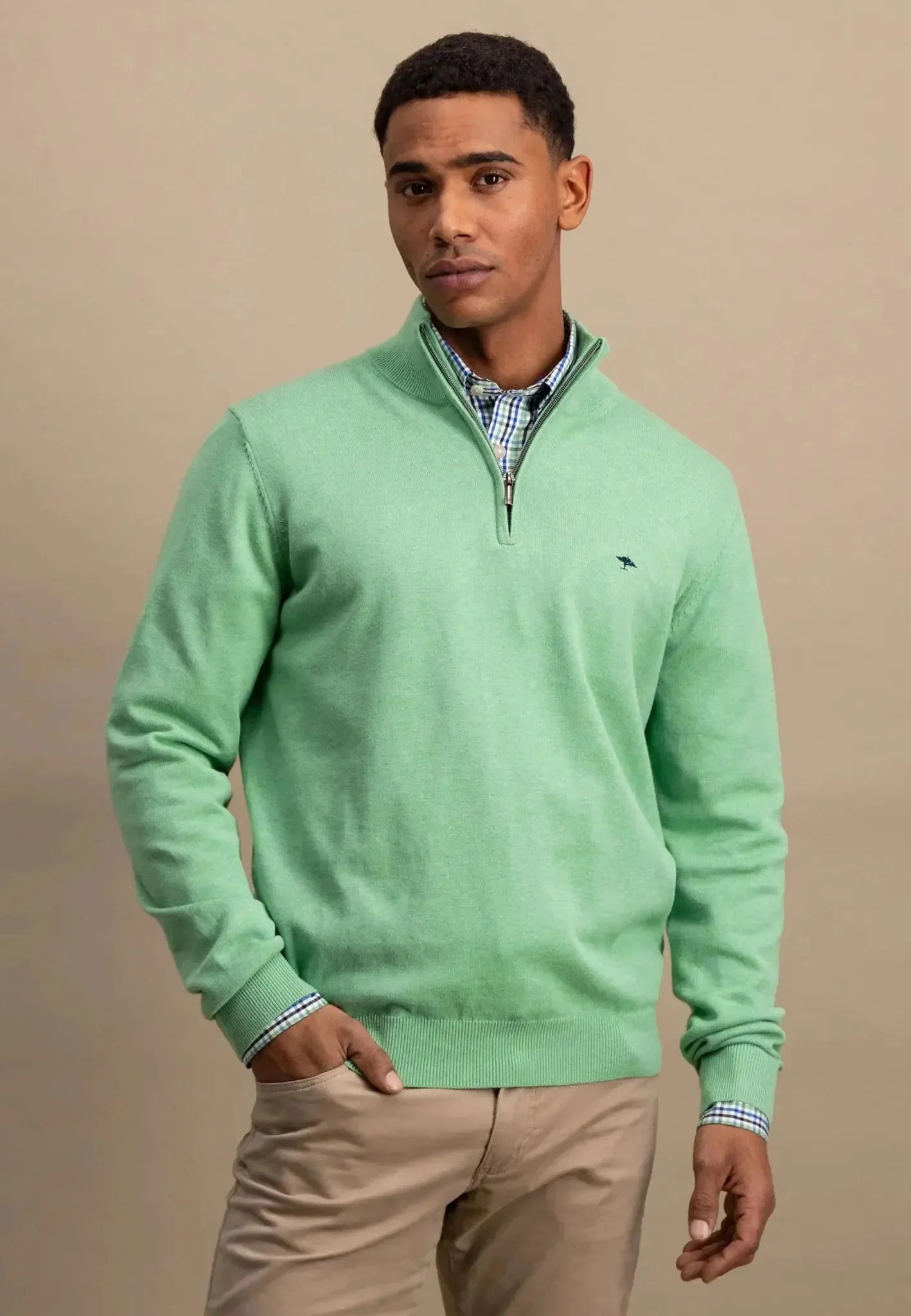 Fynch - Hatton Superfine 1/4 Zip Cotton Knit Turf Green – 1513215-722-S | Studio DOS by Designer Outlet Sales