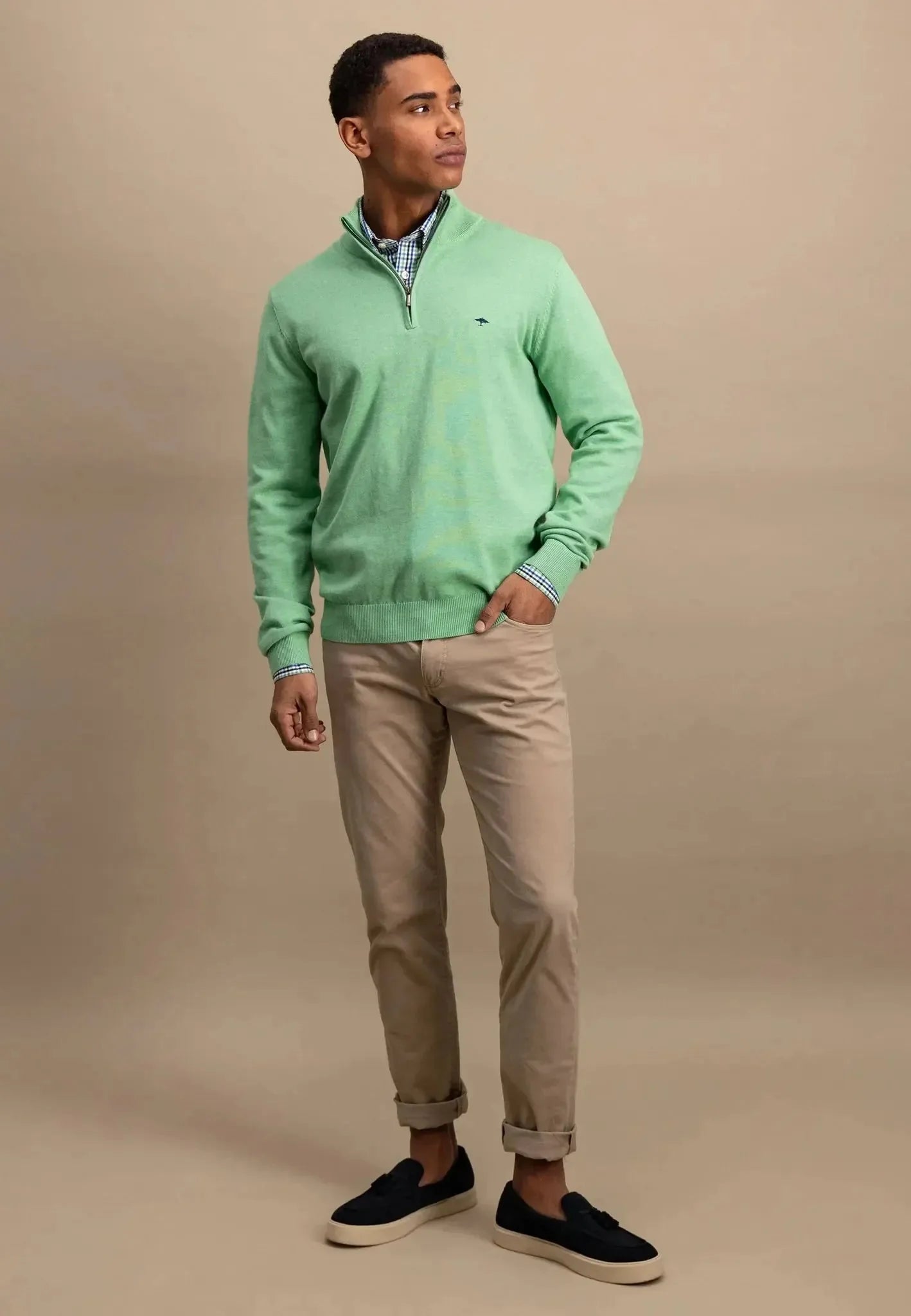 Fynch - Hatton Superfine 1/4 Zip Cotton Knit Turf Green – 1513215-722-S | Studio DOS by Designer Outlet Sales