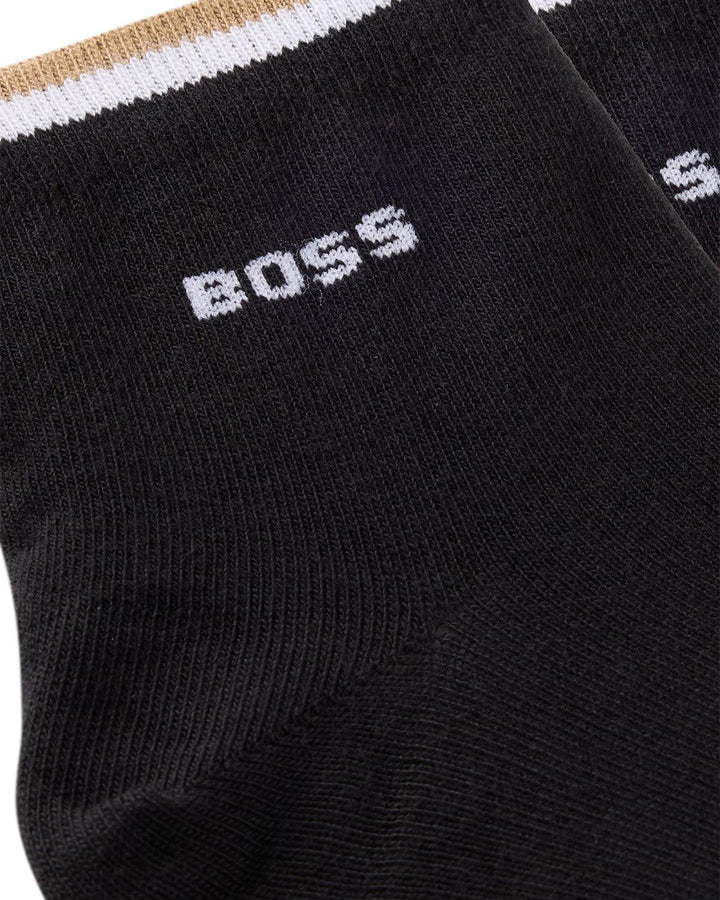 HUGO BOSS MENS 2 PACK SIGNATURE STRIPE ANKLE SOCKS BLACK-Designer Outlet Sales