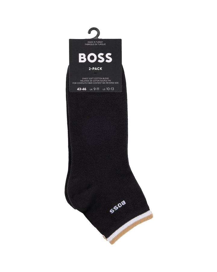 HUGO BOSS MENS 2 PACK SIGNATURE STRIPE ANKLE SOCKS BLACK-Designer Outlet Sales