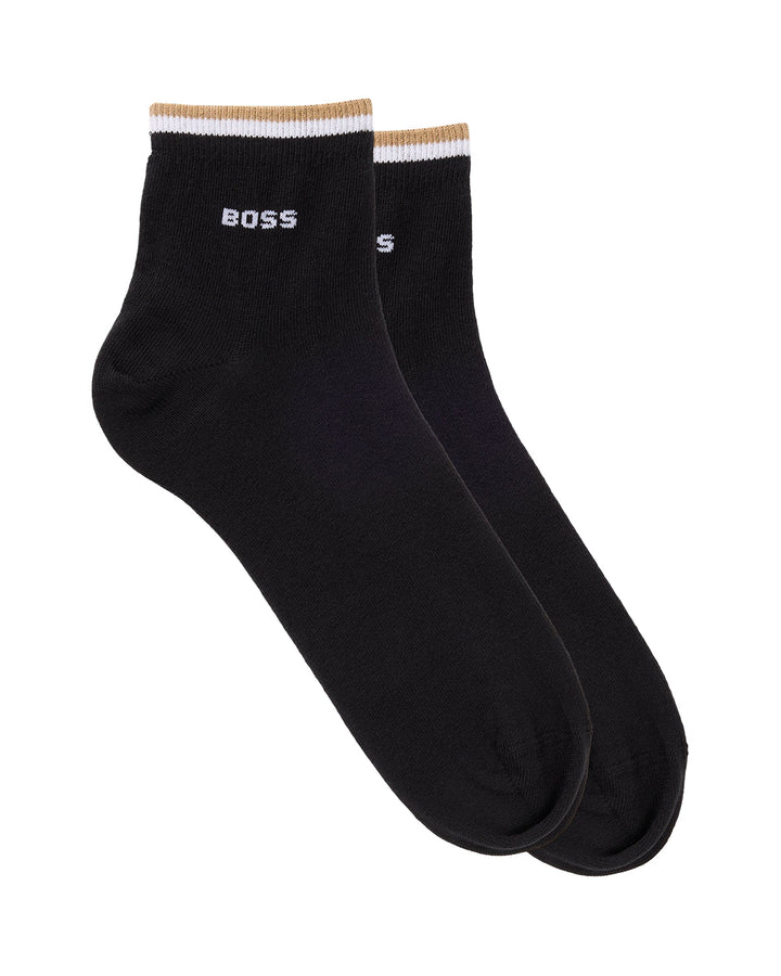 HUGO BOSS MENS 2 PACK SIGNATURE STRIPE ANKLE SOCKS BLACK-Designer Outlet Sales