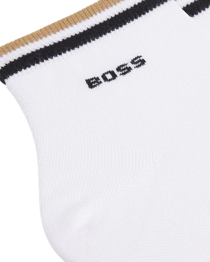 HUGO BOSS MENS 2 PACK SIGNATURE STRIPE ANKLE SOCKS WHITE-Designer Outlet Sales