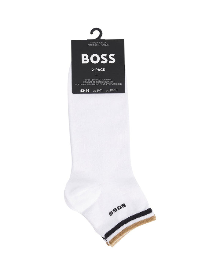 HUGO BOSS MENS 2 PACK SIGNATURE STRIPE ANKLE SOCKS WHITE-Designer Outlet Sales