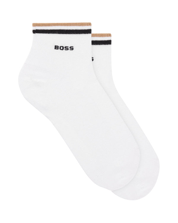 HUGO BOSS MENS 2 PACK SIGNATURE STRIPE ANKLE SOCKS WHITE-Designer Outlet Sales