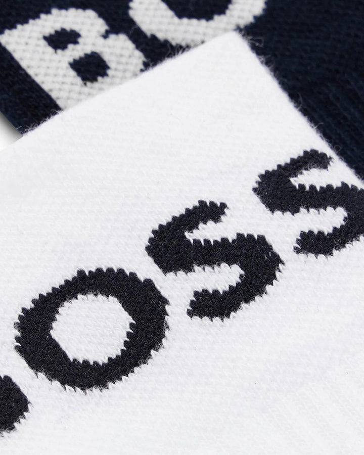 HUGO BOSS MENS 2 PACK SPORT SOCKS NAVY WHITE-Designer Outlet Sales