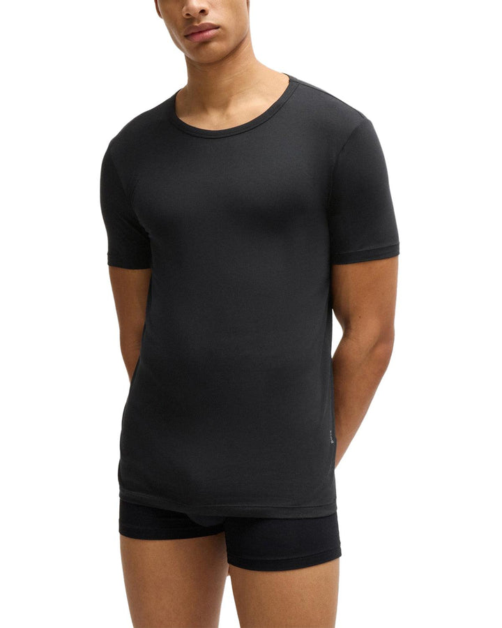 HUGO BOSS MENS 2 PACK STRETCH COTTON T-SHIRTS BLACK-Designer Outlet Sales