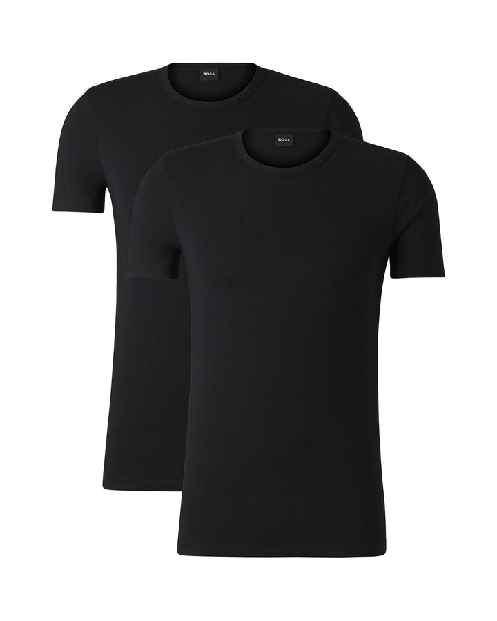 HUGO BOSS MENS 2 PACK STRETCH COTTON T-SHIRTS BLACK-Designer Outlet Sales