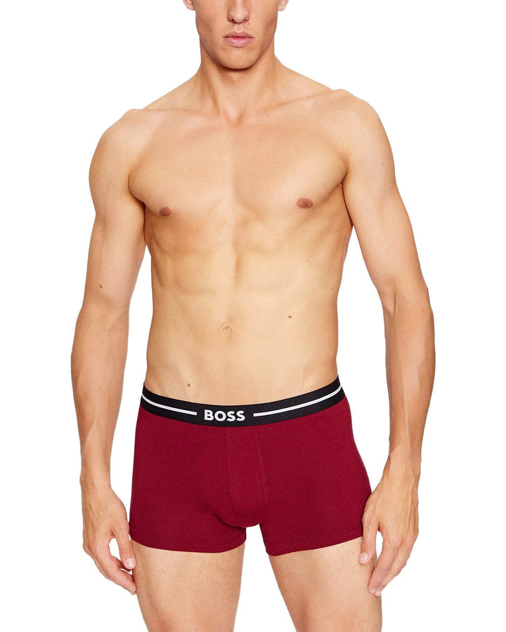 HUGO BOSS MENS 3 PACK BOLD TRUNKS BLACK BURGUNDY NAVY-Designer Outlet Sales