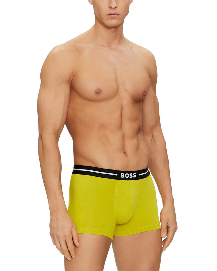 HUGO BOSS MENS 3 PACK BOLD TRUNKS BLACK MUSTARD KHAKI-Designer Outlet Sales