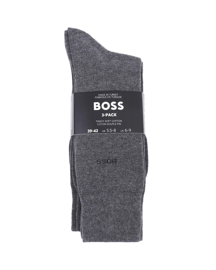 HUGO BOSS MENS 3 PACK LOGO CALF SOCKS MID GREY-Designer Outlet Sales