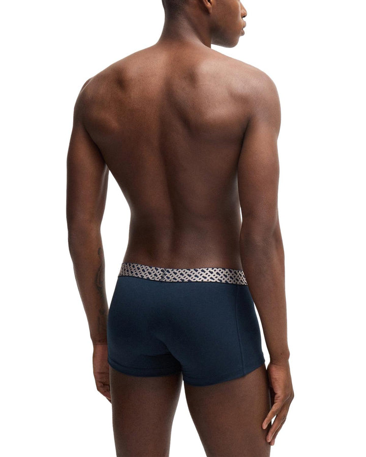 HUGO BOSS MENS 3 PACK MONOGRAM TRUNKS NAVY BLACK-Designer Outlet Sales