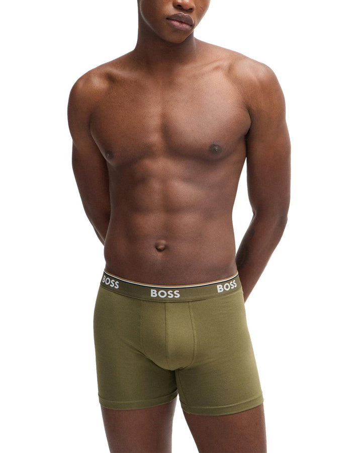 HUGO BOSS MENS 3 PACK POWER BOXER BRIEFS KHAKI NAVY BLACK-Designer Outlet Sales