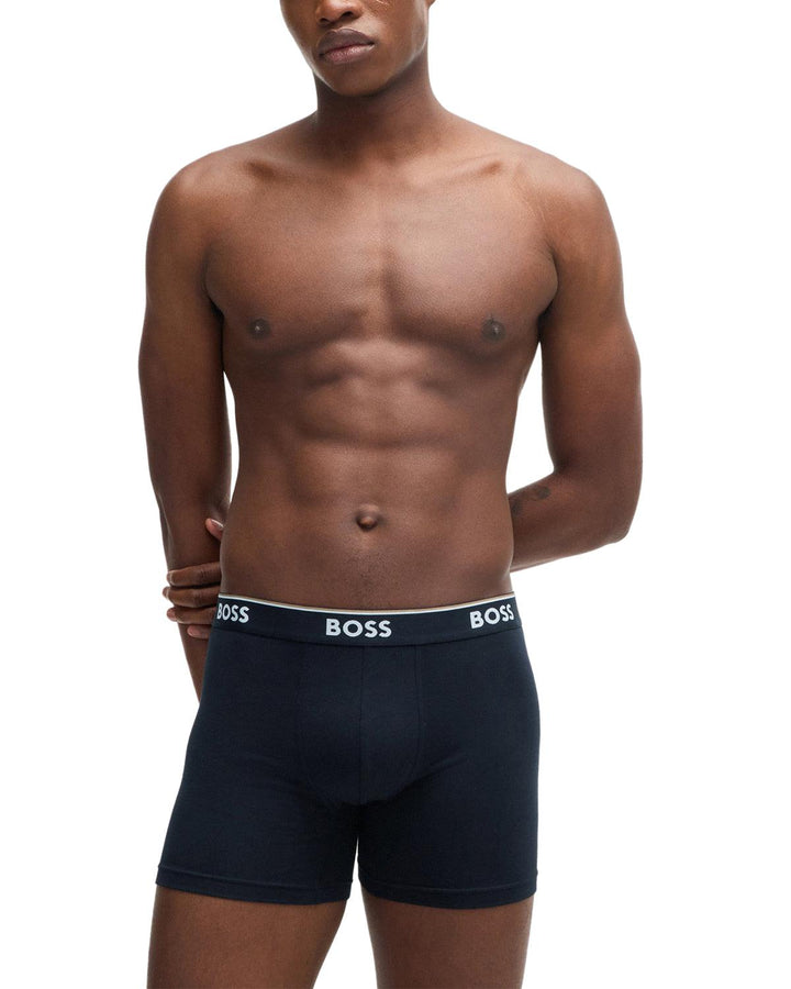 HUGO BOSS MENS 3 PACK POWER BOXER BRIEFS KHAKI NAVY BLACK-Designer Outlet Sales