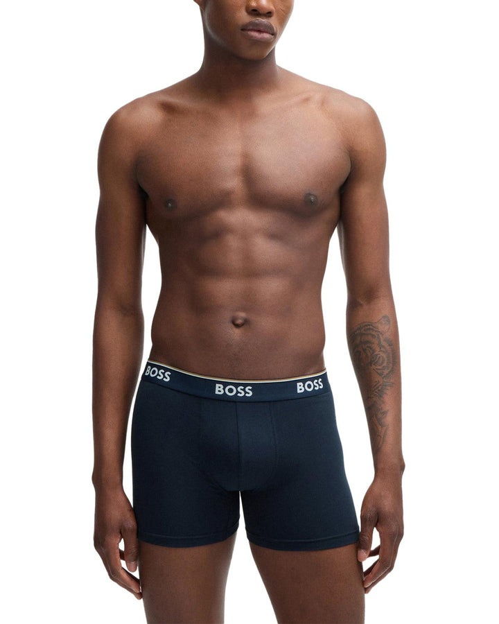 HUGO BOSS MENS 3 PACK POWER BOXER BRIEFS KHAKI NAVY BLACK-Designer Outlet Sales