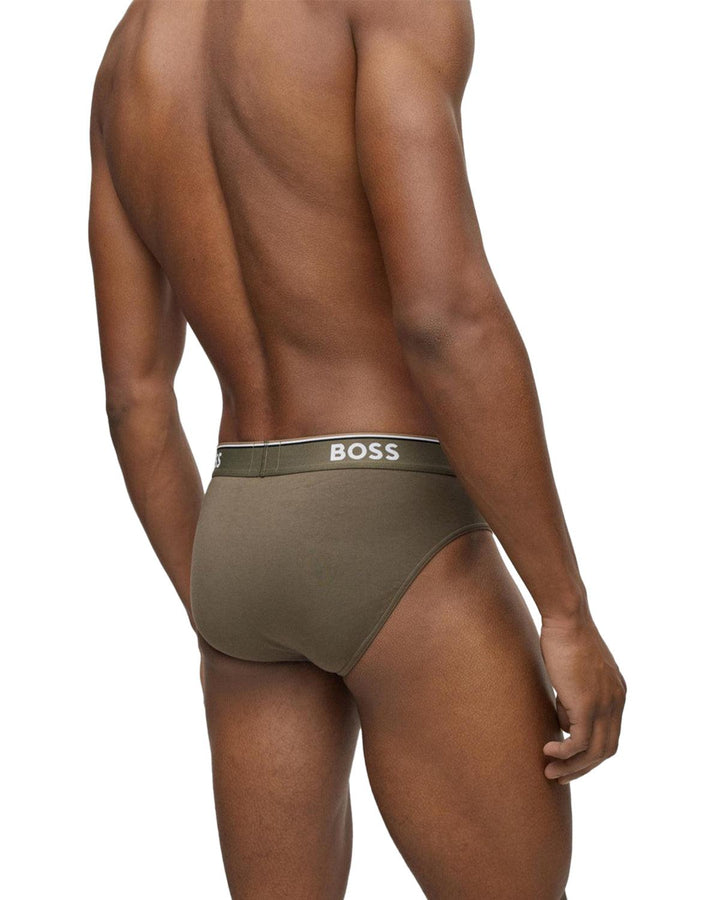 HUGO BOSS MENS 3 PACK POWER BRIEFS KHAKI NAVY BLACK-Designer Outlet Sales