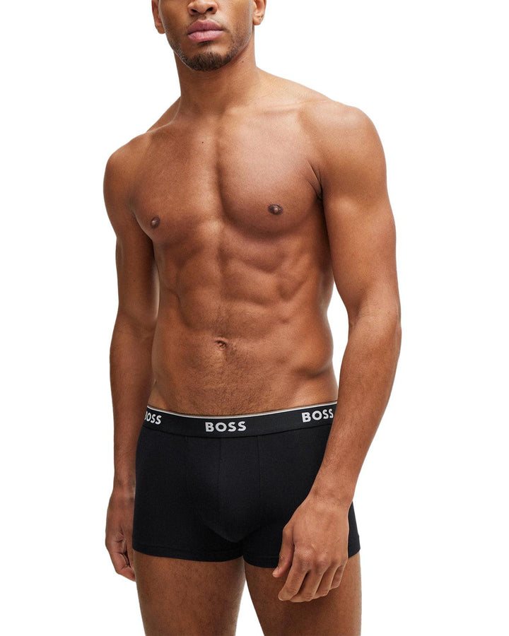 HUGO BOSS MENS 3 PACK POWER TRUNKS BLACK WHITE GREY-Designer Outlet Sales