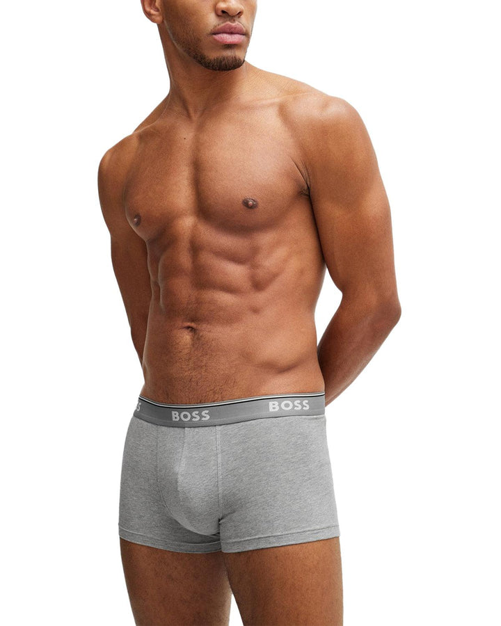 HUGO BOSS MENS 3 PACK POWER TRUNKS BLACK WHITE GREY-Designer Outlet Sales